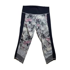 Lululemon If You're Lucky Crop‎ Leggings Moody Mirage Floral Navy Silver Pink 8